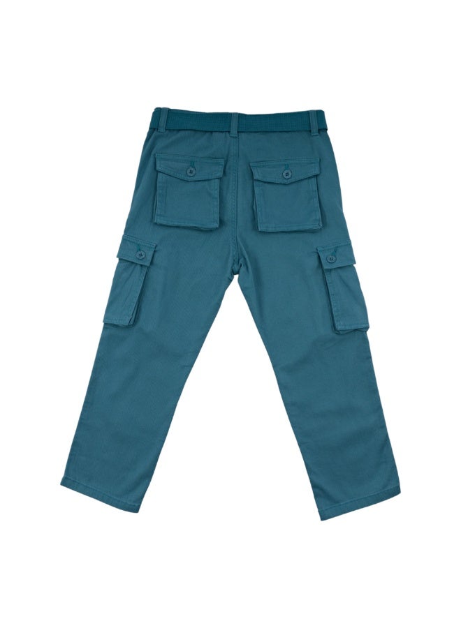 MARWAN Boys Twill Cargo Long Pants with Adjustable Waist Belt, Multi-Pocket Design - Image 2