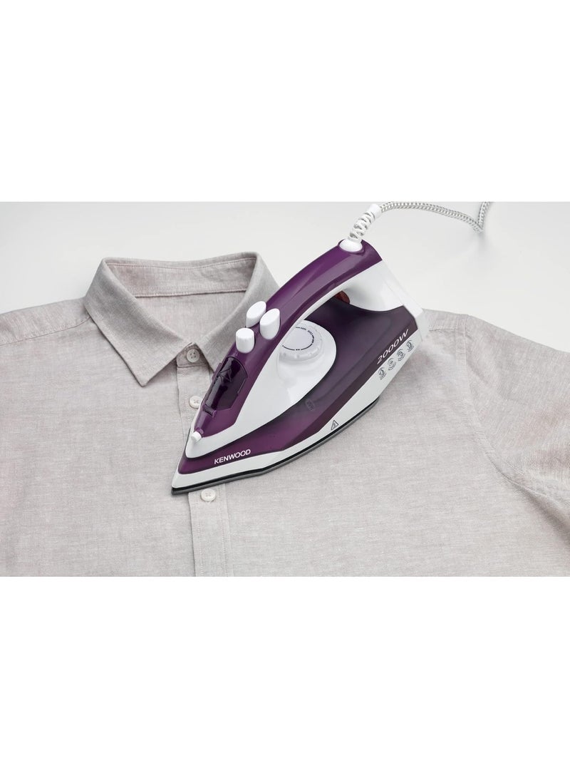 كينوود Kenwood Non-Stick Teflon Soleplate Steam Iron with Vertical Steam 2000W, Purple – STP46.000WP 250 ml 2000 W STP46 purple - Image 2
