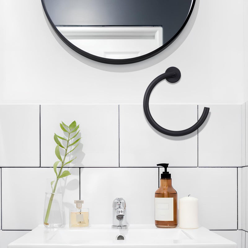 Stainless Steel Towel Ring Bathroom Accessories Wall Mounted Hand Towel Holder Black Semi Circle For Storage - Image 5