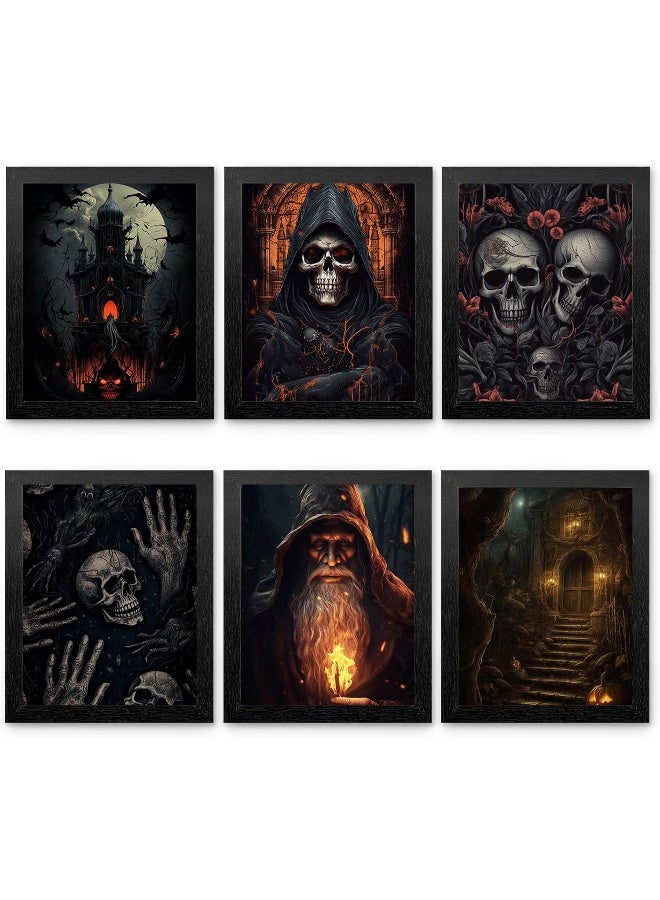 HoozGee Framed Gothic Room Decor Witchy Wall Decor with FRAME Halloween Party Decor Gothic Manor Portraits Horror Goth Wall Art Prints House Creepy Spooky Creepy Posters (Halloween, 8"x10" FRAMED) - Image 1