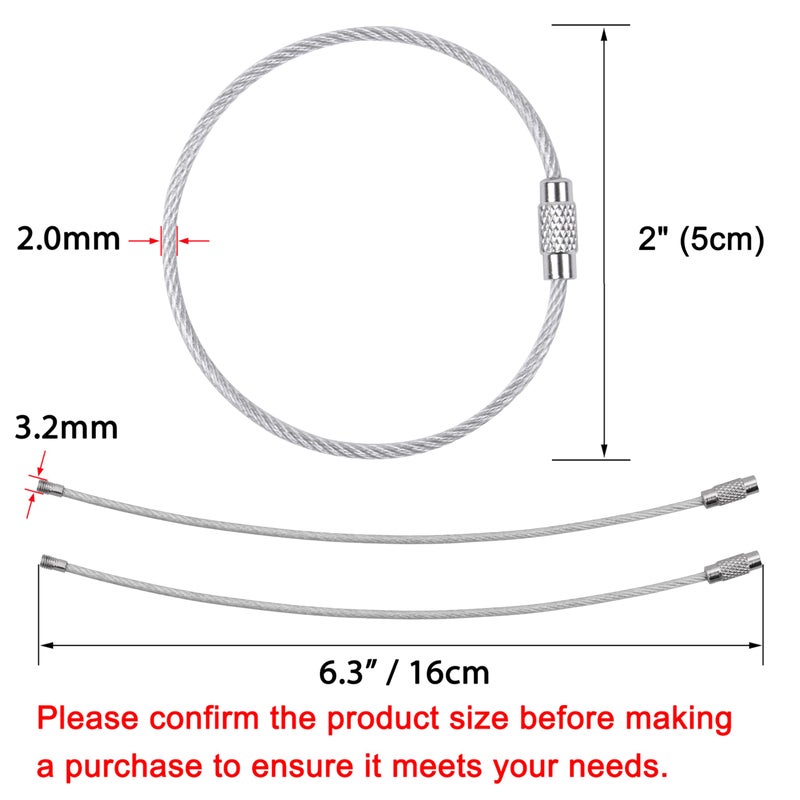 Wisdompro Wire Keychain Cable, 20 Pack of 6.3 Inch Stainless Steel Wire Keyrings 2mm Cable Keyring Loop/Hoop for Luggage Tags, Keys and ID Tag Keepers - Silver - Image 2