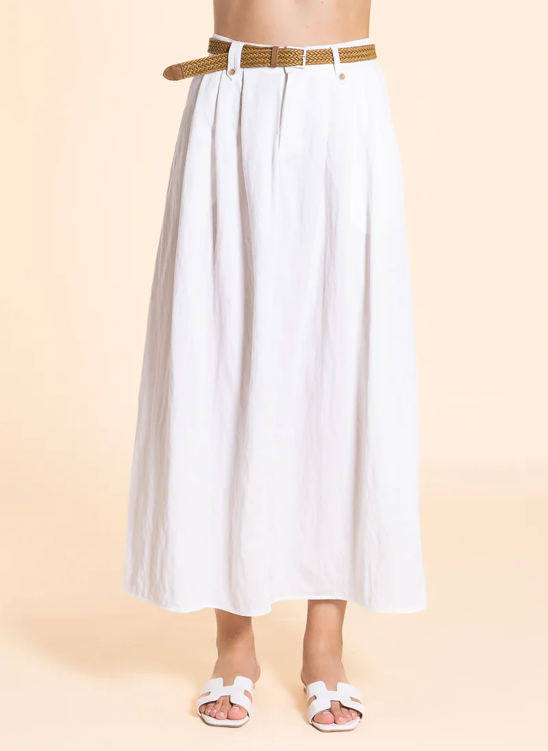 شايبس LINEN BLEND MAXI SKIRT WITH BELT
