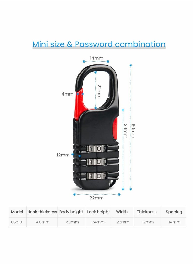 Excefore Suitcase Locks, 4 Pcs Travel Luggage Locks, 3 Digit Combinations Padlock Mini Zinc Alloy Resettable Code Lock for Kids Diary Backpack Zipper Travel Bag Suitcases Storage Cabinets  - Image 2