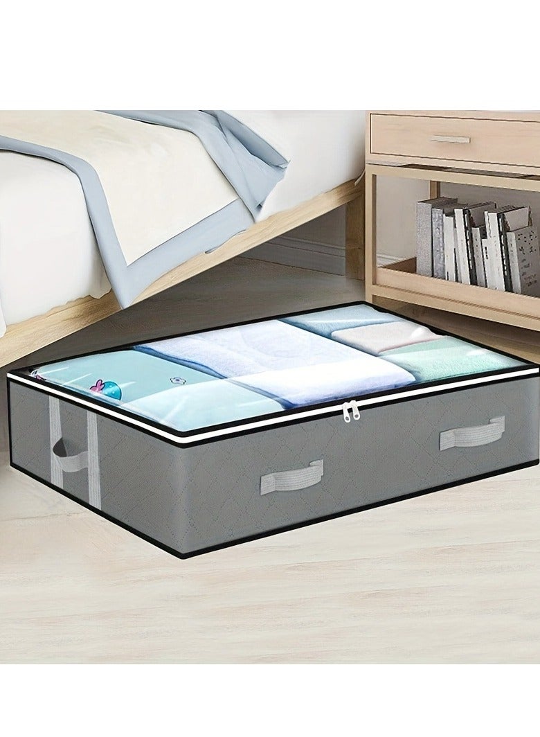مجموعة تخزين تحت السرير: صناديق تخزين متينة ومنظمات للخزانة لتخزين الألعاب، وتخزين المنزل، وتنظيم المنزل، وتخزين الهدايا، مع سحابات طويلة الأمد. (رمادي) - Image 1