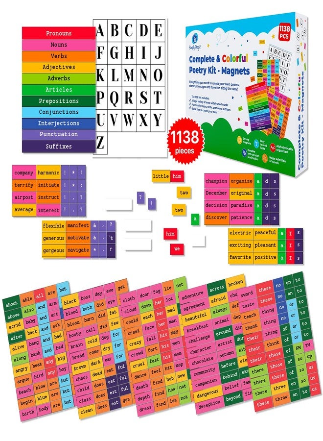 Simply magic 1138 PCS Colorful & Complete Poetry Magnets Kit, Word Magnet for Fridge, Poem Magnet, Magnetic Words for Fridge, Sentence Building, Poetry Tiles Magnets, Create Poems, Conversations - Simply Magic - Image 1