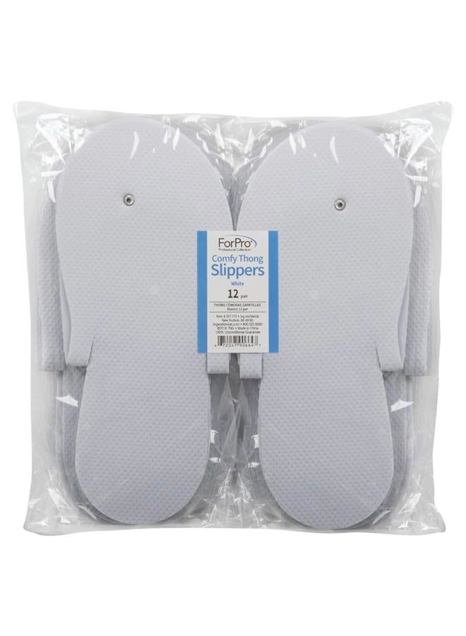 ForPro Professional Collection Comfy Thong Slippers, White, Disposable Foam Pedicure Slippers for Nail Salons and Spas, 12-Pair - Image 3