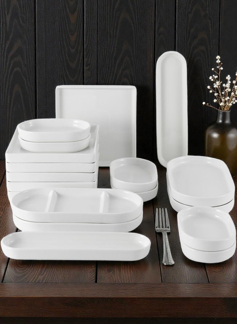 Noon East 18 piece Porcelain Dinnerware Set, Set for 6, Microwave & Dishwasher Safe, White - Image 1