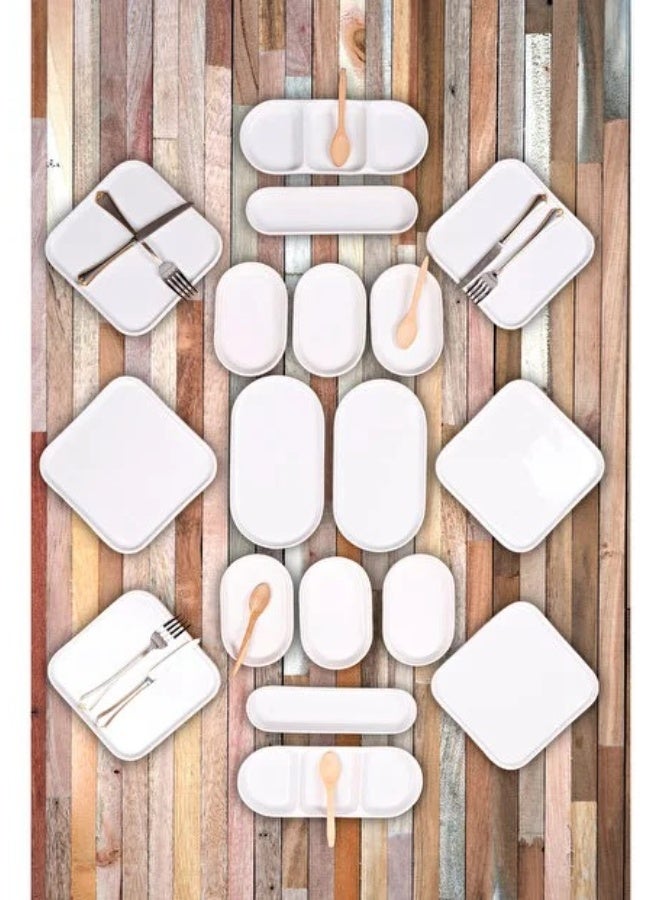 Noon East 18 piece Porcelain Dinnerware Set, Set for 6, Microwave & Dishwasher Safe, White - Image 2
