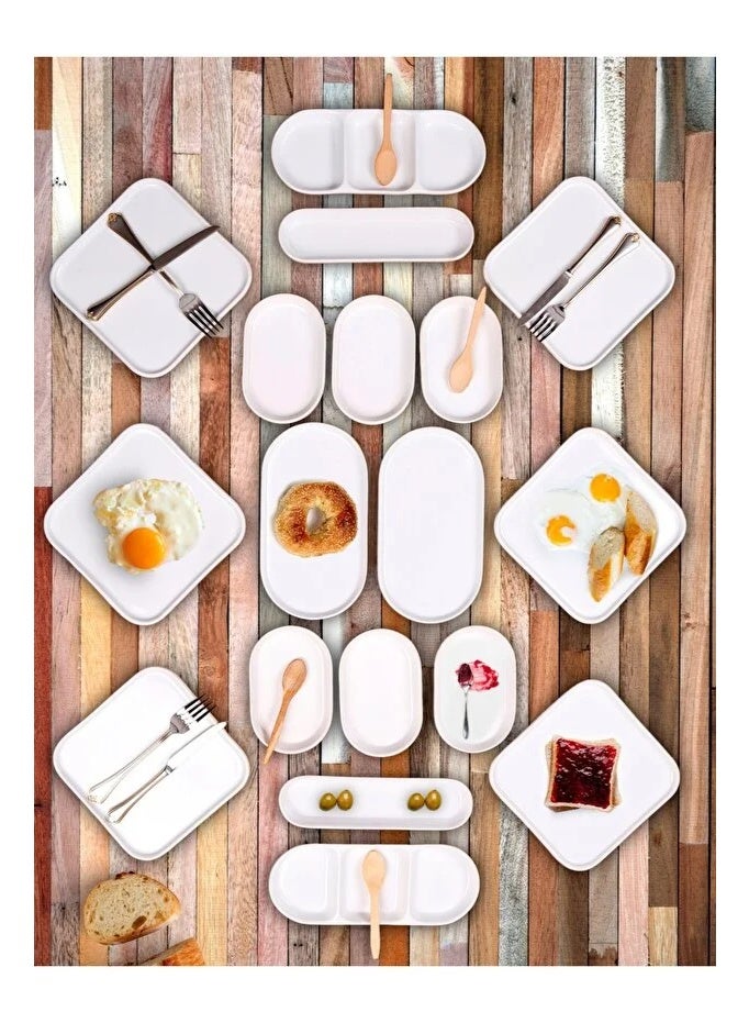 Noon East 18 piece Porcelain Dinnerware Set, Set for 6, Microwave & Dishwasher Safe, White - Image 5