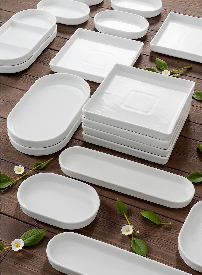 Noon East 18 piece Porcelain Dinnerware Set, Set for 6, Microwave & Dishwasher Safe, White - Image 3