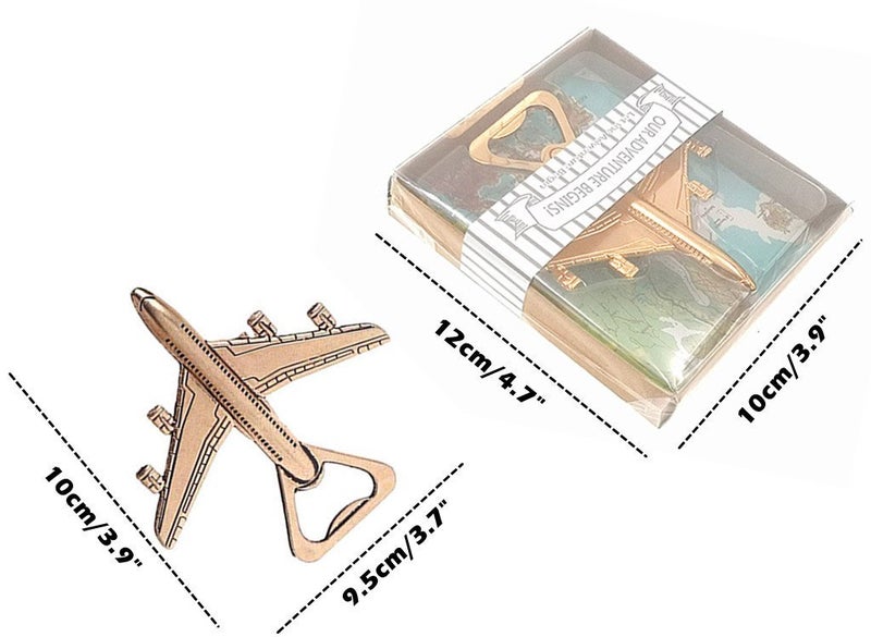 Kinteshun Airplane Bottle Opener with Gift Box Packing for Wedding Party Favor(12pcs,Dark Golden Tone) - Image 2