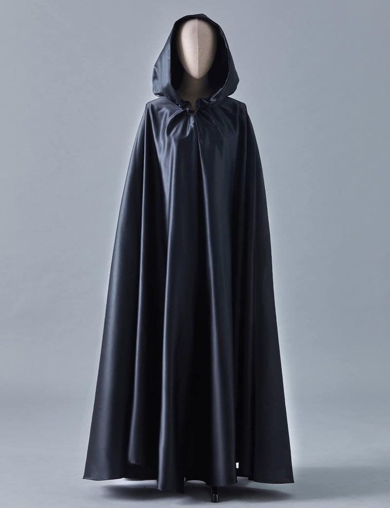 BEAUTELICATE Women's Wedding Hooded Cape Bridal Cloak Poncho Full Length Black - Image 2