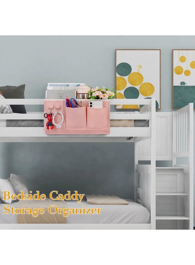 NANAO Bedside Storage Caddy/Bedside Hanging Storage Bag for Headboards Bunk Beds Dorm Rooms Book Phone Magazine Holder (Light Pink) - Image 3