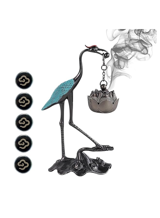 erorex Incense Cones Holder With Hanging Lotus Zinc Incense Holders With 5 Pack Home Decoration Crane Incense Cones Burner Home Decor Bedroom And Living Room Aromatherapy Decoration  - Image 1