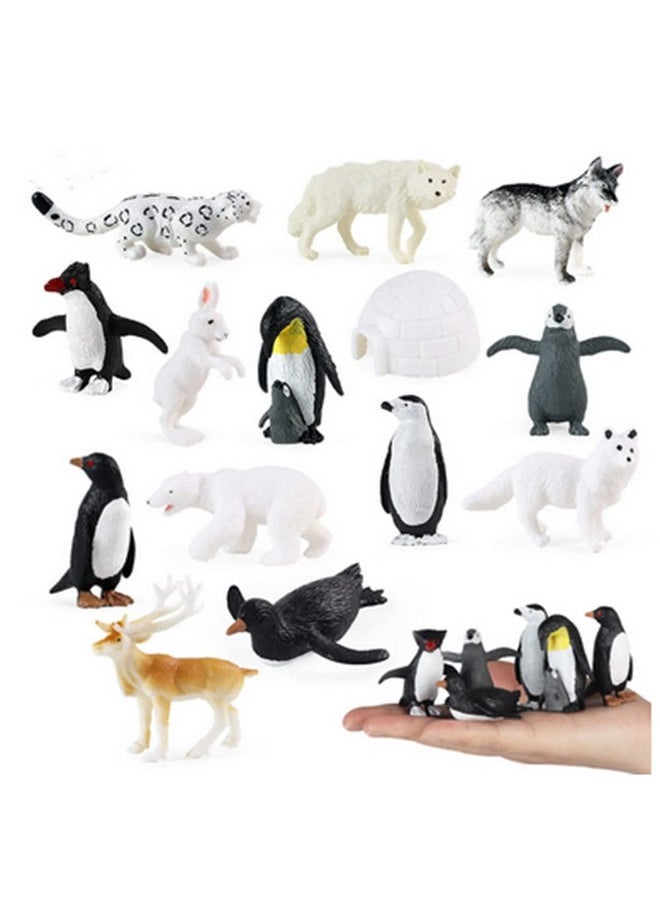 OUKEYI 14Pcs Realistic Polar Animals Figurines Toy Mini Arctic Animals Toys Set 1-2 Inch Plastic Arctic Tundra Deer Toy Animal Small White Bear Arctic Fox Kids Diorama Birthday Gift  - Image 1