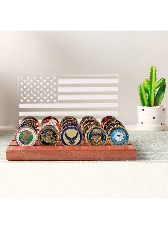 Lampeez Challenge Coin Display & Holder - American Flag Military Coin Display Case with Warm White Light, 4 Row Wooden Stand Rack, Gift for Army, Military, Him, Father - Image 4