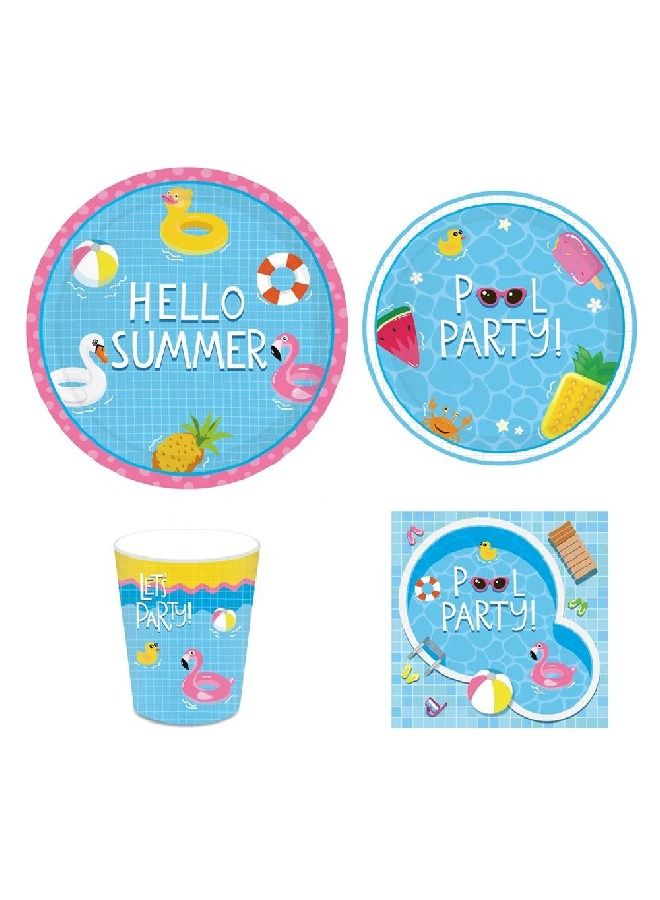 ThePartyPopper Set of 8 pcs Hello Summer Pool themed Party Tableware set - Image 1