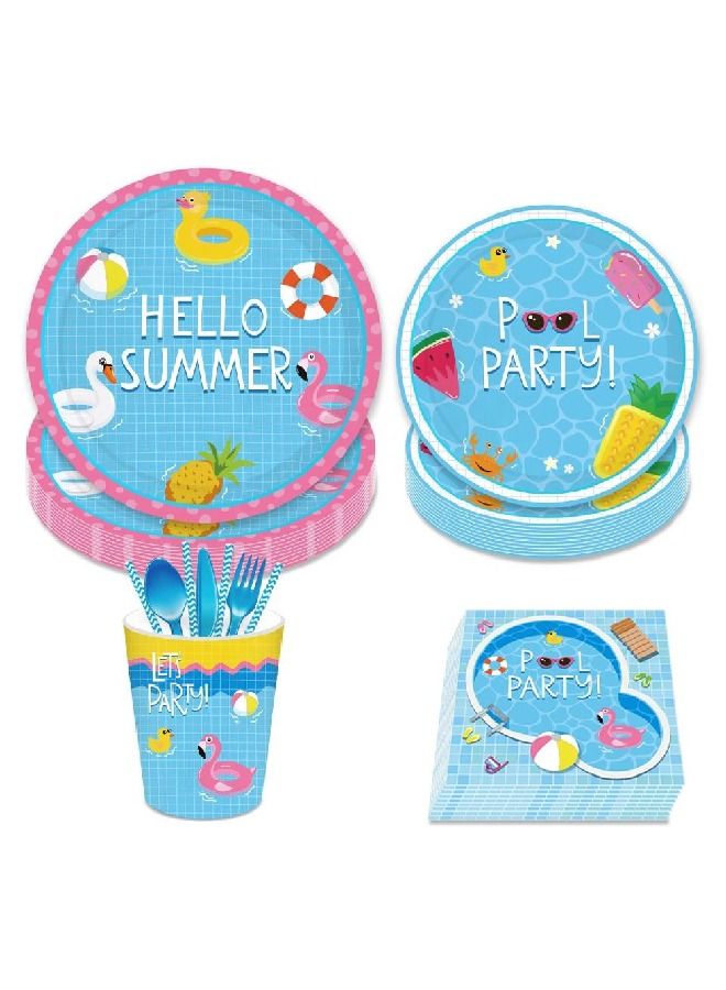 ThePartyPopper Set of 8 pcs Hello Summer Pool themed Party Tableware set - Image 2