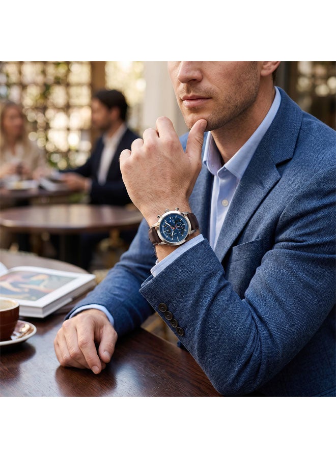 Ben Sherman Nottingham Blue Dial Brown Genuine Leather Strap Chronograph Watch for Men, 44mm - Image 5
