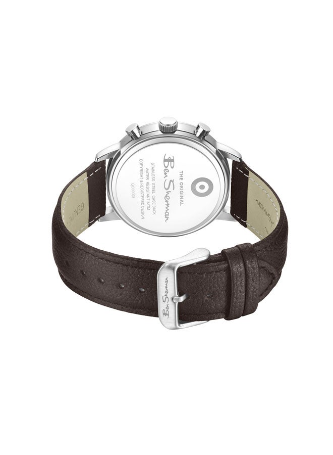 Ben Sherman Nottingham Blue Dial Brown Genuine Leather Strap Chronograph Watch for Men, 44mm - Image 3