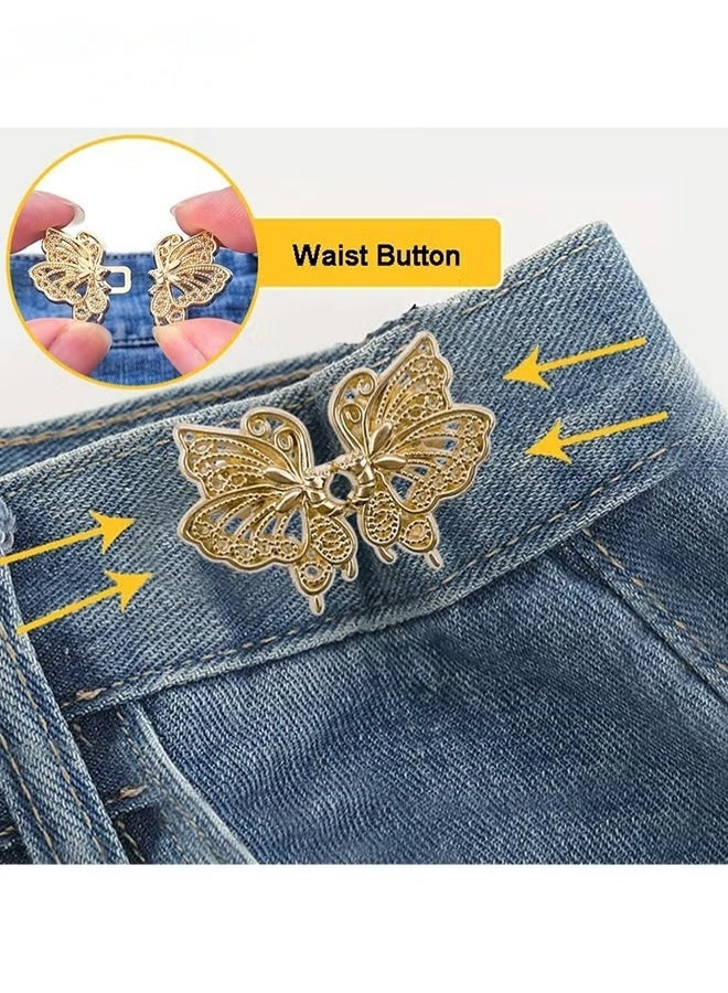 Adjustable Jeans Butterfly Buttons, 12 Pairs Butterfly Pants Button Jean Buttons, No Sewing Detachable, Waist Body Fit Tighten Buckles, Nail-Free Tightener Pant Button Waist, gold and silver  - Image 3