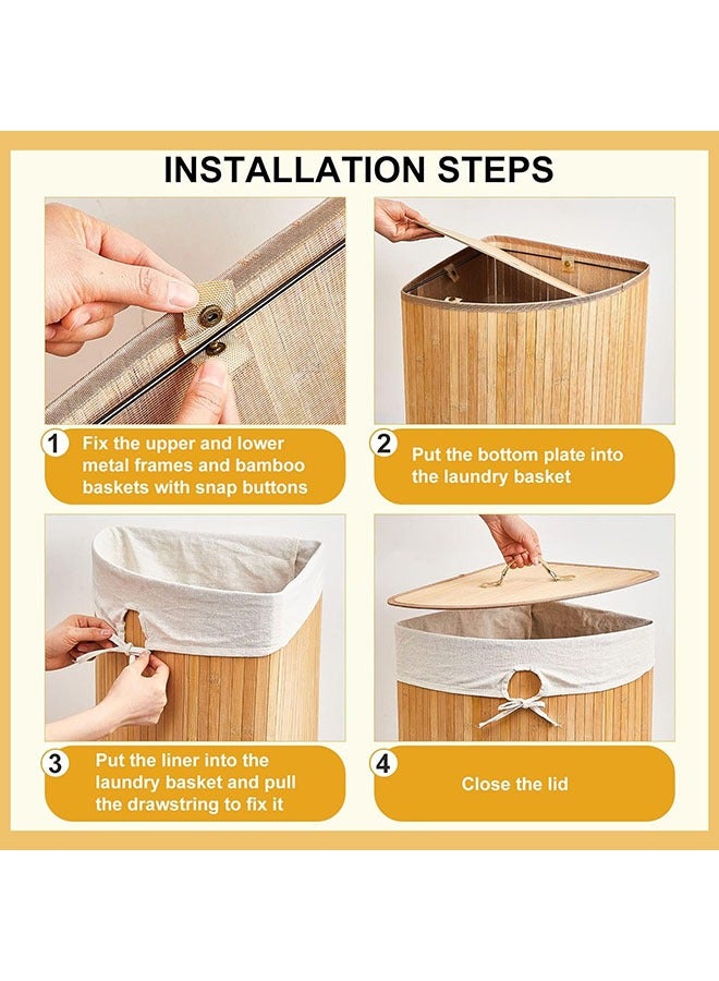 Hihonor Corner Bamboo Laundry Hamper with Lid and Removable Liner Corner Bamboo Laundry Basket with Handle Washing Clothes Basket Storage Bin for Bedroom Bathroom(Carbon)  - Image 3
