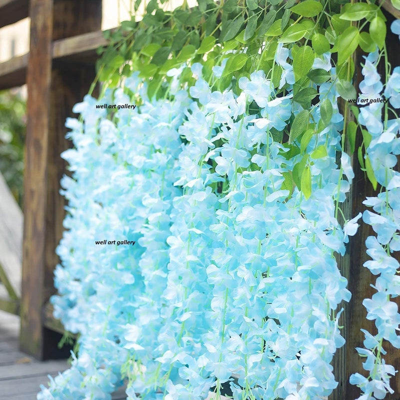 Well Art Gallery Well Art Gallery Artificial Flower for Decoration Wisteria Wall Hanging Perfect Product for Home Wedding Birthday Party Garden Special Occasion for Special Decoration Set of 6 Sky Blue - Image 1