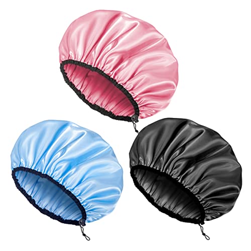 Auban Shower Cap for Women, Adjustable Reusable, Extra Large, Double-Layer Waterproof Bathing cap, Waterproof Exterior, EVA Lining, Hair Cap for All Hair lengths, 3 Colors - Image 1