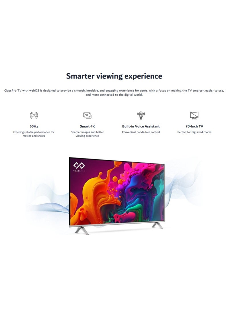 ClassPro 70 inch 4K UHD Smart LED TV - WebOS - Model (CLP70WOS-MK) - Black  - Image 2