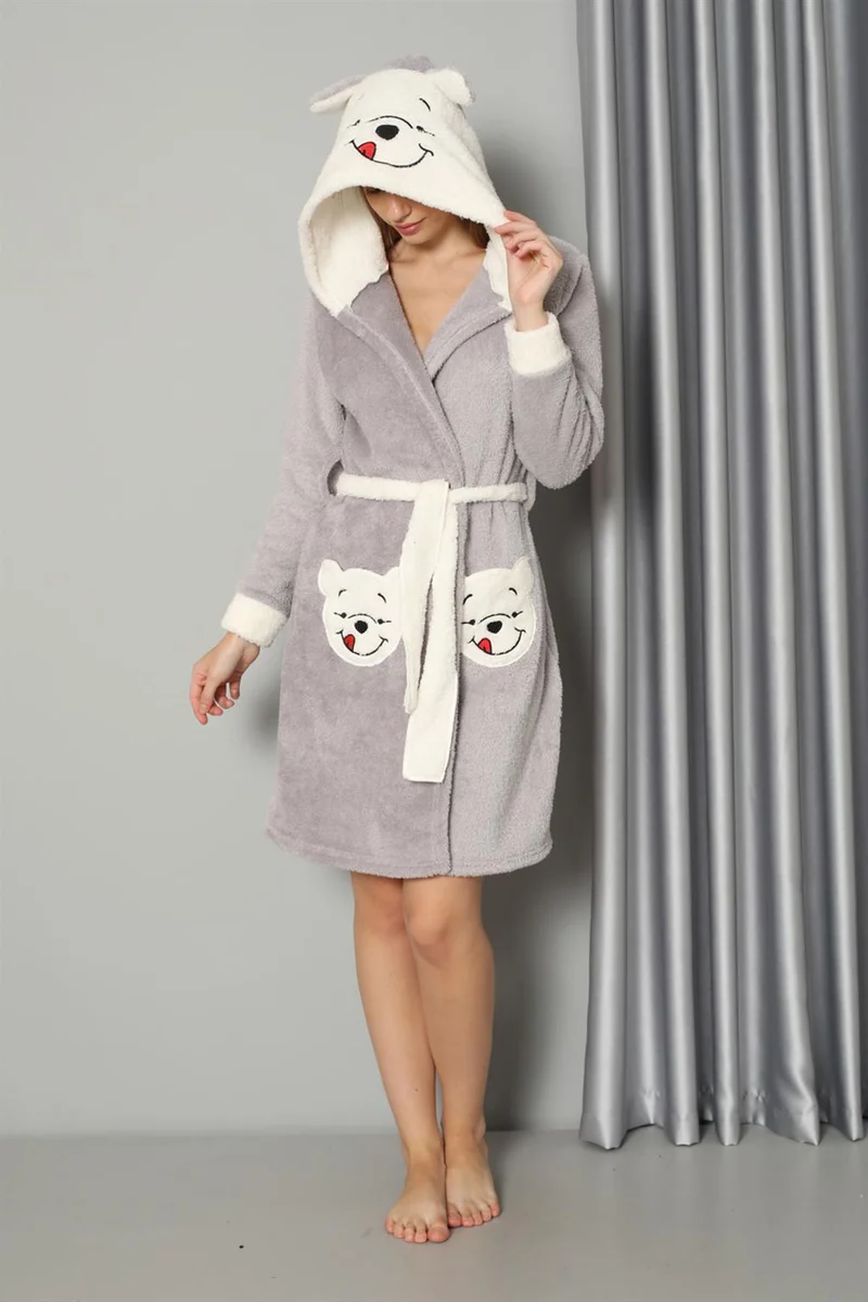 Akbeniz Women's Gray Welsoft Fleece Dressing Gown 20573