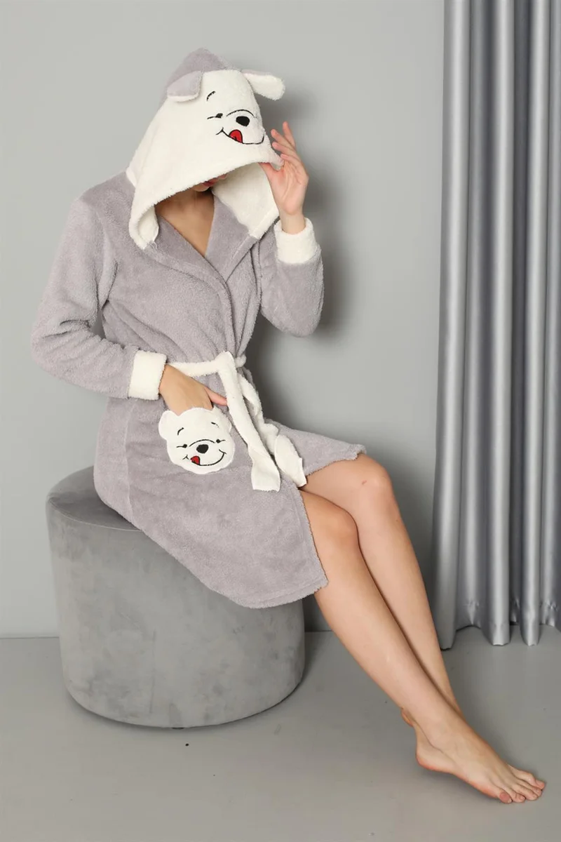 Akbeniz Women's Gray Welsoft Fleece Dressing Gown 20573