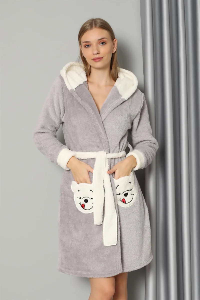 Akbeniz Women's Gray Welsoft Fleece Dressing Gown 20573