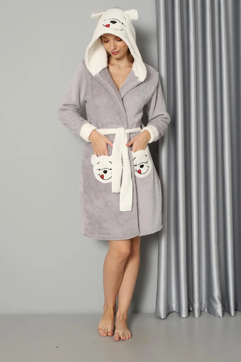 Akbeniz Women's Gray Welsoft Fleece Dressing Gown 20573