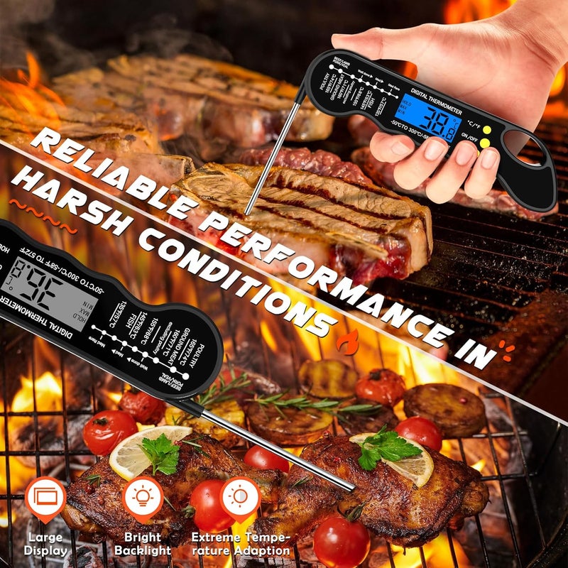 TRAUSI Instant Read Meat Thermometer, Fast & Accurate Digital Food Thermometer with Backlight, Waterproof & Magnet for Grilling, Cooking, BBQ, Baking, Smoker, and Candy Making Black - Image 2