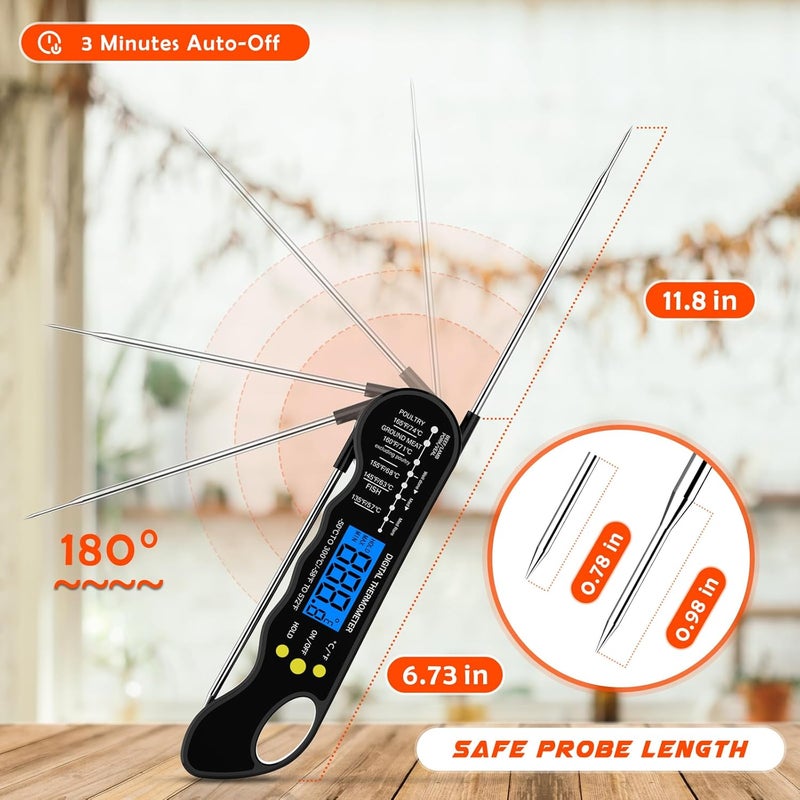 TRAUSI Instant Read Meat Thermometer, Fast & Accurate Digital Food Thermometer with Backlight, Waterproof & Magnet for Grilling, Cooking, BBQ, Baking, Smoker, and Candy Making Black - Image 5
