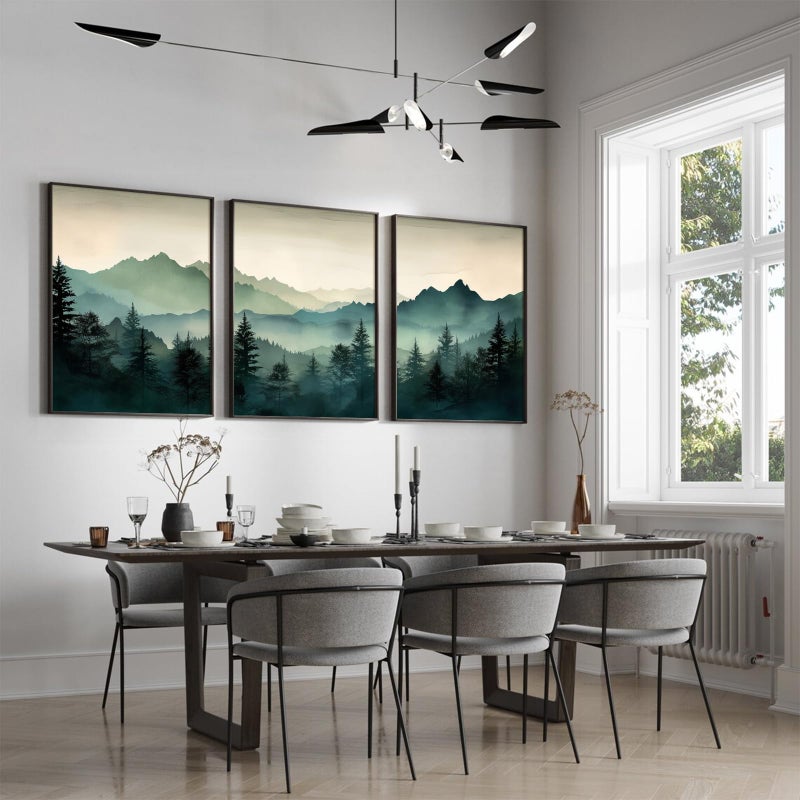 Joocrise Mountain Wall Art Decor Set of 3 Sage Green Forest Canvas Wall Art Prints Nature Landscape Wall Decor Watercolor Pine Tree Pictures Abstract Modern Painting for Living Room Bedroom 12x16 Inch Unframed - Image 3