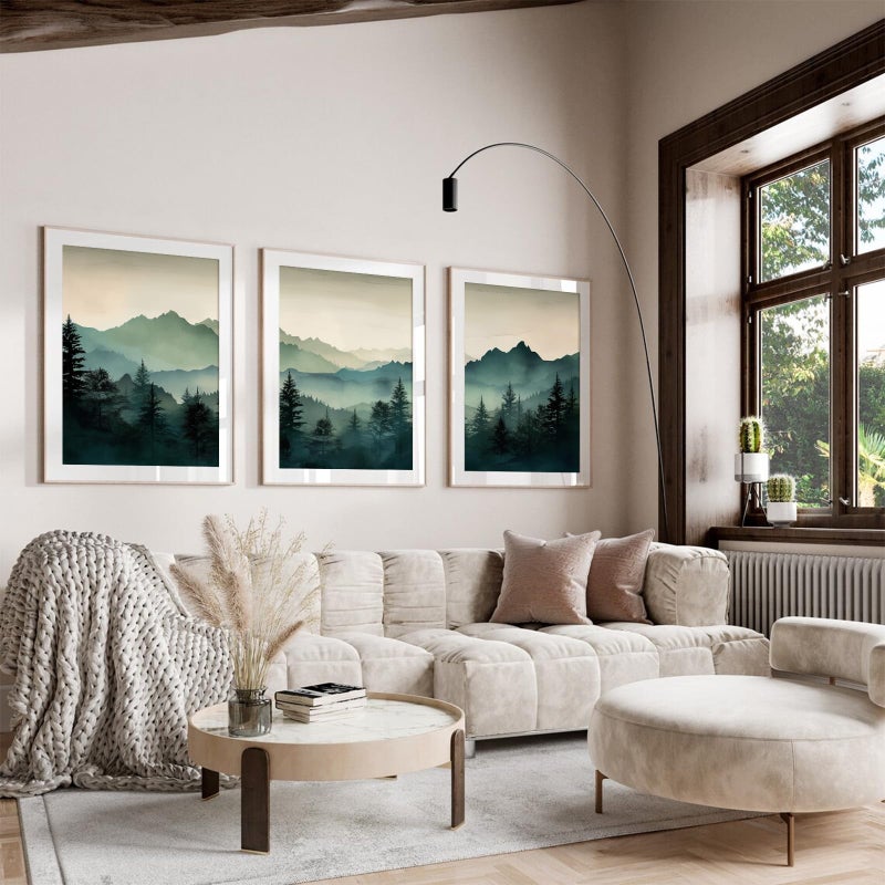 Joocrise Mountain Wall Art Decor Set of 3 Sage Green Forest Canvas Wall Art Prints Nature Landscape Wall Decor Watercolor Pine Tree Pictures Abstract Modern Painting for Living Room Bedroom 12x16 Inch Unframed - Image 4