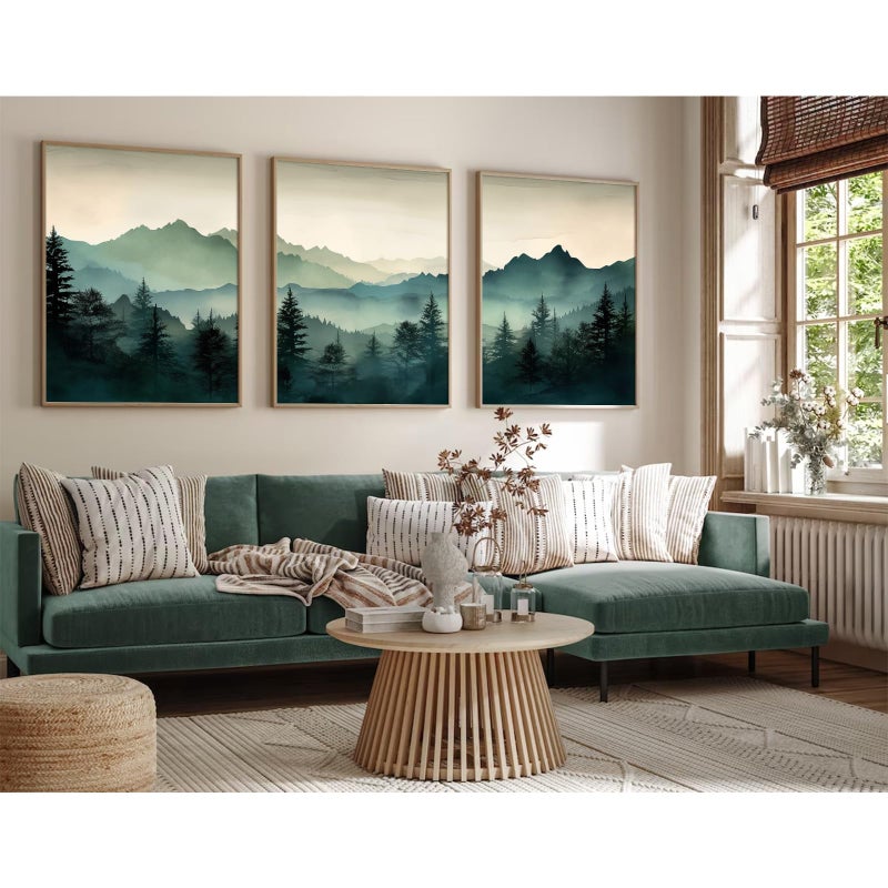 Joocrise Mountain Wall Art Decor Set of 3 Sage Green Forest Canvas Wall Art Prints Nature Landscape Wall Decor Watercolor Pine Tree Pictures Abstract Modern Painting for Living Room Bedroom 12x16 Inch Unframed - Image 5
