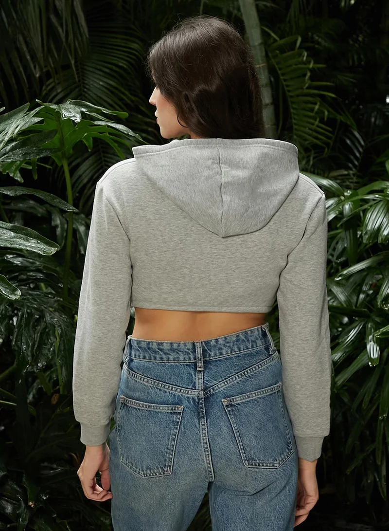 Campus Sutra Women's Coin Grey Corset Cropped Hoodie