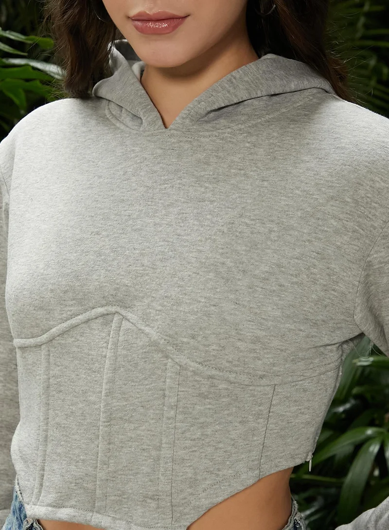 Campus Sutra Women's Coin Grey Corset Cropped Hoodie