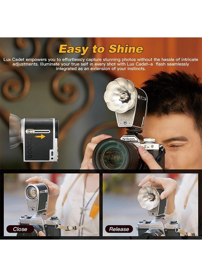 Godox Lux Cadet Retro Camera Flash, Built-in Battery GN10 with 7 Levels Flash Power, 6200K±300K with S1/S2 Optical Control, On Camera Flash for Canon, for Nikon, for Sony, for Fuji, for Olympus Camera