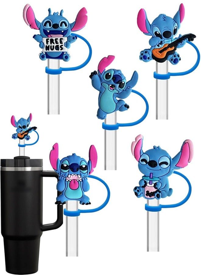 5 Pack Disney Stitch Silicone Straw Toppers for Stanley Cup 40 30 oz, 10MM Reusable Dust-Proof Straw Cover Cap, Straw Accessories for Water Tumbler - Image 1