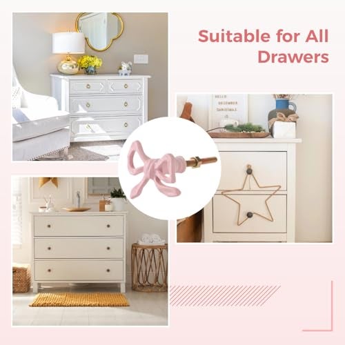 Homaisson 6 Pcs Pink Bow Dresser Knobs Pulls, Vintage Metal Cabinet Handles Drawer Hardware with Screws for Kitchen Cupboard Furniture Chest Door up to 2.2” Thick - Image 5
