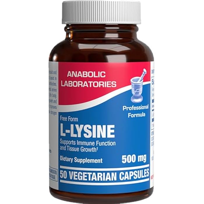 Anabolic Laboratories L Lysine 500 mg Capsules for Adults - Clinical Formula L-lysine Supplement for Gut Skin and Lip Health Plus Immune Support - Vegetarian Non-GMO & Made in The USA in cGMP Facilities - 50 Servings - Image 1