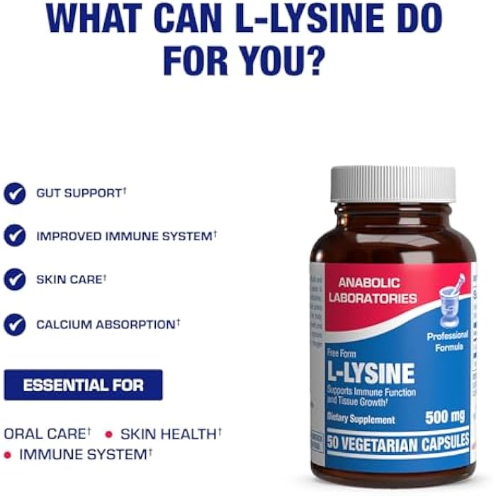 Anabolic Laboratories L Lysine 500 mg Capsules for Adults - Clinical Formula L-lysine Supplement for Gut Skin and Lip Health Plus Immune Support - Vegetarian Non-GMO & Made in The USA in cGMP Facilities - 50 Servings - Image 5