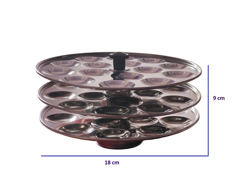 Marwall Stainless Steel SmallMini Idly StandIdly Maker Makes 45 Mini Idly at Once Round 3 Plate Mini Idli - Image 5