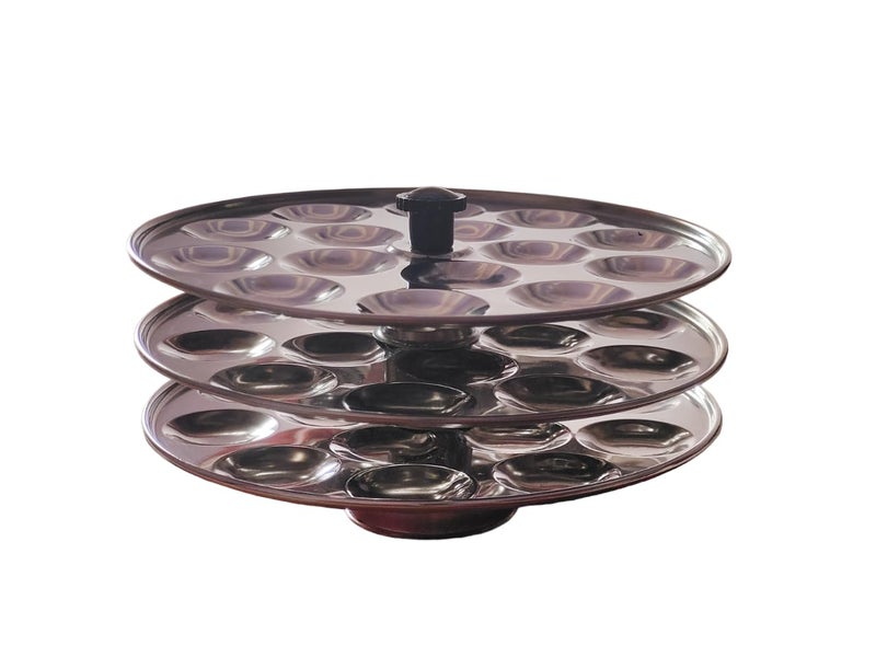Marwall Stainless Steel SmallMini Idly StandIdly Maker Makes 45 Mini Idly at Once Round 3 Plate Mini Idli - Image 1
