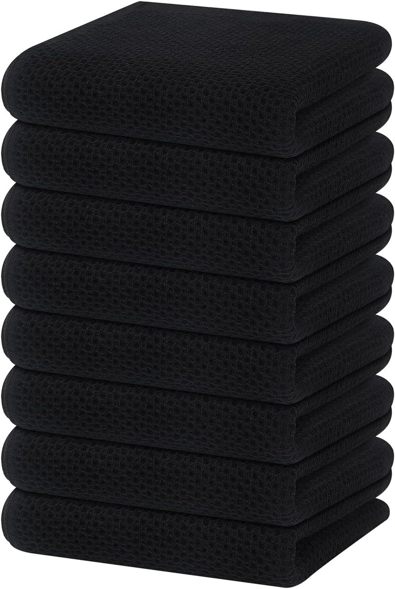 Homaxy 100% Cotton Waffle Weave Kitchen Dish Towels, Ultra Soft Absorbent Quick Drying Cleaning Towel, 13 x 28 Inches, 8-Pack, Black - Image 1