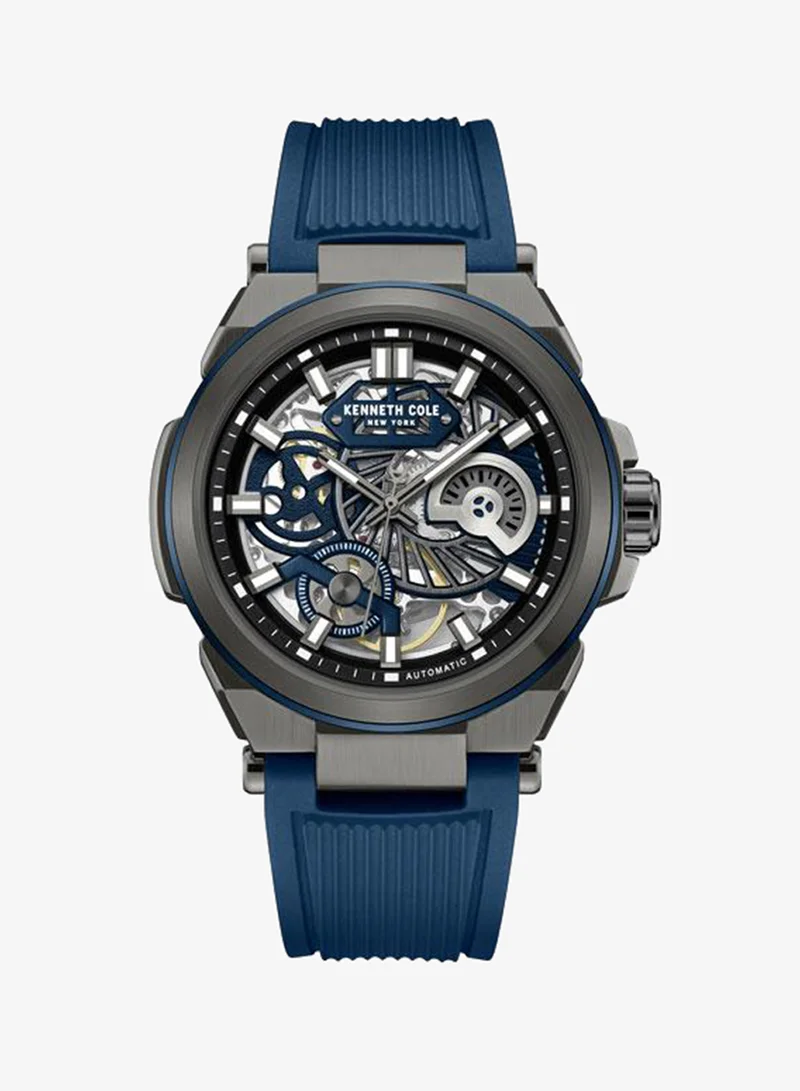 Kenneth Cole New York Downtown Men's 42mm Automatic Watch with Blue Dial & Silicone Strap