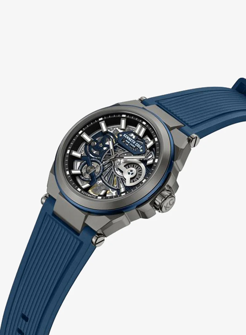 Kenneth Cole New York Downtown Men's 42mm Automatic Watch with Blue Dial & Silicone Strap